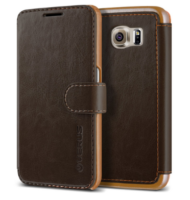 SAMSUNG GALAXY S6 PREMIUM LEATHER WALLET CASE COFFEE BROWN VERUS