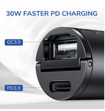 SYNCWIRE SUPER MINI QC/PD DUAL PORT 30W USB-C CAR CHARGER METAL BLACK