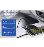 SYNCWIRE SUPER MINI QC/PD DUAL PORT 30W USB-C CAR CHARGER METAL BLACK